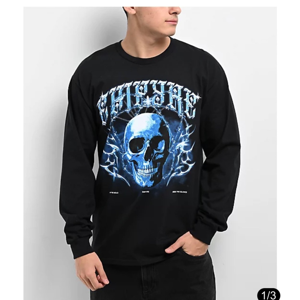 Empyre “Chrome Zone” Skull Graphic Long Sleeve Tee – Black (Rare Print) BNWOT